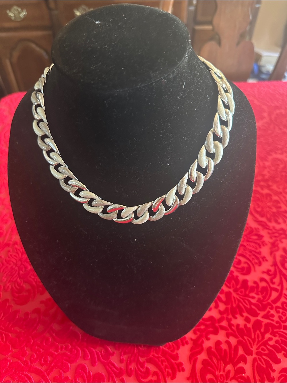 Silver link choker necklace